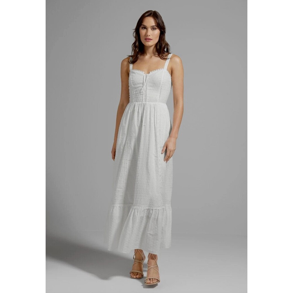 GUNNE SAX for ModCloth Sunset Corselette Midi in Ivory Swiss Dot Dress Large